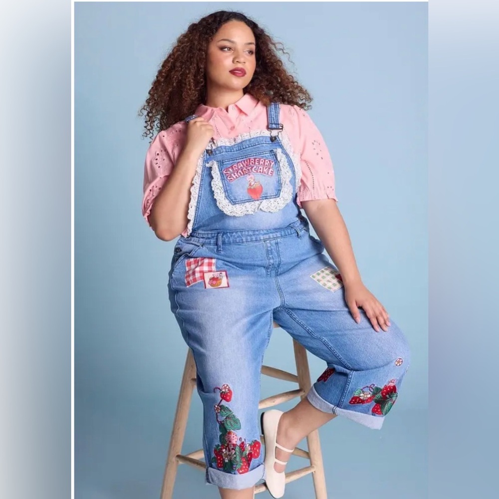 Striped Strawberry Denim Overalls with Pink Top - Women